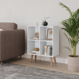 Urbn-Living Urbnliving 80Cm Height 4 Cube White Wooden Bookcase With Beech Scandinavian Style Legs Shelves - thumbnail 2