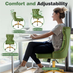 Yaheetech Upholstered Home Office Chair With Adjustable Height - Green - thumbnail 5