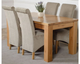 That's Furniture Dakota 152 X 87 Cm Chunky Medium Oak Dining Table And 4 Chairs Dining Set With Montana Grey Fabric Chairs - thumbnail 1