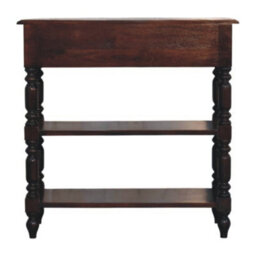 Artisan Furniture Solid Wood Turned Legs Cherry Side Table, 2-Drawers, 2 Shelves, Dark Brown - thumbnail 9