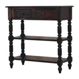 Artisan Furniture Solid Wood Turned Legs Cherry Side Table, 2-Drawers, 2 Shelves, Dark Brown - thumbnail 4