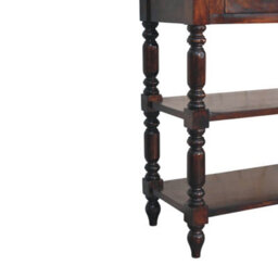 Artisan Furniture Solid Wood Turned Legs Cherry Side Table, 2-Drawers, 2 Shelves, Dark Brown - thumbnail 7
