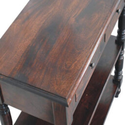 Artisan Furniture Solid Wood Turned Legs Cherry Side Table, 2-Drawers, 2 Shelves, Dark Brown - thumbnail 6