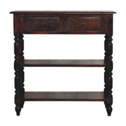 Artisan Furniture Solid Wood Turned Legs Cherry Side Table, 2-Drawers, 2 Shelves, Dark Brown - thumbnail 2