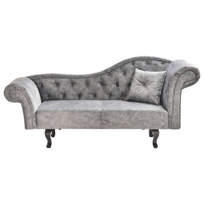 Beliani Right-Hand Chaise Longue Lattes Ii Velvet Grey With Cushion - image 1