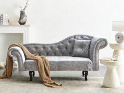 Beliani Right-Hand Chaise Longue Lattes Ii Velvet Grey With Cushion - thumbnail 2