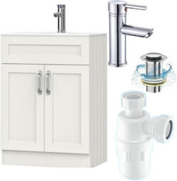 Belofay 500mm Bathroom Vanity Unit With Basin, White Ceramic Bathroom Sink With Trap And Waste, No Tap Included(Crawley White) - thumbnail 1