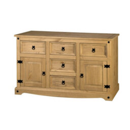 Sideboard 2 Door 5 Drawer Large Cupboard Mexican Solid Pine - thumbnail 1