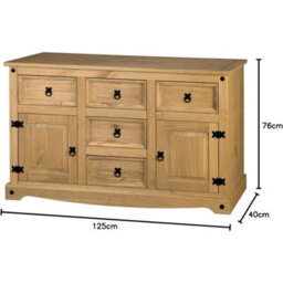 Sideboard 2 Door 5 Drawer Large Cupboard Mexican Solid Pine - thumbnail 2