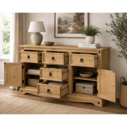Sideboard 2 Door 5 Drawer Large Cupboard Mexican Solid Pine - thumbnail 3