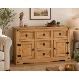 Sideboard 2 Door 5 Drawer Large Cupboard Mexican Solid Pine - thumbnail 4