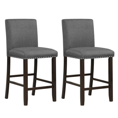 Costway Set Of 2 Upholstered Bar Stools Linen Counter Height Chair Kitchen Island Stool - image 1