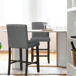 Costway Set Of 2 Upholstered Bar Stools Linen Counter Height Chair Kitchen Island Stool - thumbnail 5