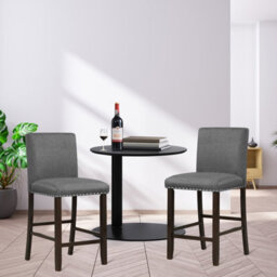 Costway Set Of 2 Upholstered Bar Stools Linen Counter Height Chair Kitchen Island Stool - thumbnail 8