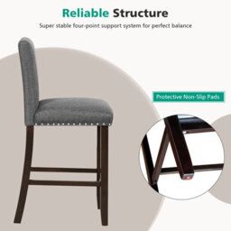 Costway Set Of 2 Upholstered Bar Stools Linen Counter Height Chair Kitchen Island Stool - thumbnail 7