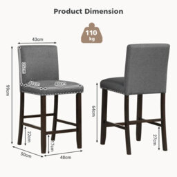 Costway Set Of 2 Upholstered Bar Stools Linen Counter Height Chair Kitchen Island Stool - thumbnail 2