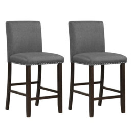 Costway Set Of 2 Upholstered Bar Stools Linen Counter Height Chair Kitchen Island Stool - thumbnail 1