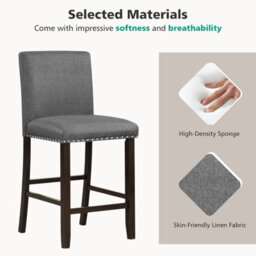 Costway Set Of 2 Upholstered Bar Stools Linen Counter Height Chair Kitchen Island Stool - thumbnail 4
