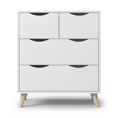 Afn Home 2+2 Drawer Chest Of Drawers, 4 Drawer Bedroom Storage Unit, Rubber Wood Legs, H69.5 X W60 X D39Cm, White Matt - image 1