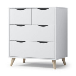 Afn Home 2+2 Drawer Chest Of Drawers, 4 Drawer Bedroom Storage Unit, Rubber Wood Legs, H69.5 X W60 X D39Cm, White Matt - thumbnail 2