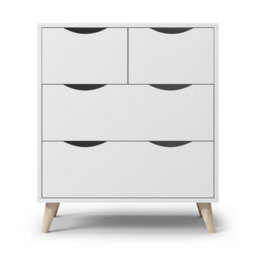 Afn Home 2+2 Drawer Chest Of Drawers, 4 Drawer Bedroom Storage Unit, Rubber Wood Legs, H69.5 X W60 X D39Cm, White Matt - thumbnail 1