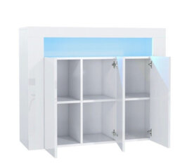Furneo Matt & High Gloss White 3-Door Sideboard Cabinet Cupboard Unit Clifton 04 Blue Led Lights - thumbnail 2