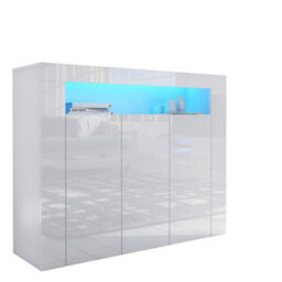 Furneo Matt & High Gloss White 3-Door Sideboard Cabinet Cupboard Unit Clifton 04 Blue Led Lights - thumbnail 3