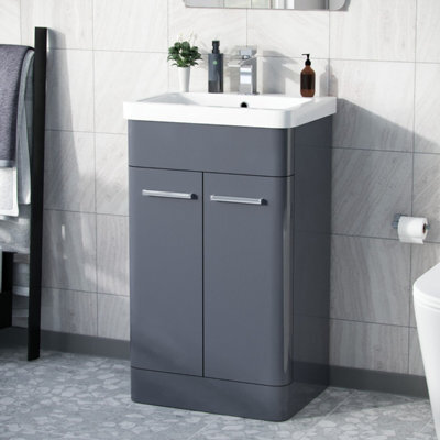 Nes Home Afern 500mm Vanity Unit Cabinet And Wash Basin Steel Grey - image 1
