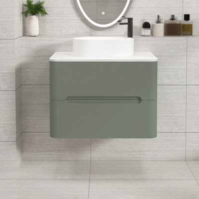 Royal Bathrooms Venice 700mm Sage Green Wall Mounted Bathroom Countertop Vanity Unit 2 Drawer With Peak Basin - image 1