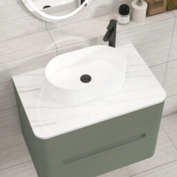 Royal Bathrooms Venice 700mm Sage Green Wall Mounted Bathroom Countertop Vanity Unit 2 Drawer With Peak Basin - thumbnail 6