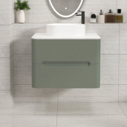 Royal Bathrooms Venice 700mm Sage Green Wall Mounted Bathroom Countertop Vanity Unit 2 Drawer With Peak Basin - thumbnail 1