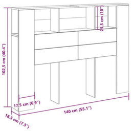 Walplus Headboard Cabinet Black Oak 140 X 19 X 104.5 Cm Engineered Wood - thumbnail 9