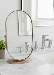 Biznest Beige Oval Mirror 360 Rotation Function Dressing Table Framed Stand Swivel Design Home Vanity Decor Display - thumbnail 5
