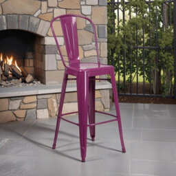 Set Of 4 24 Inch Purple Bar Stools Galvanised Steel Indoor Outdoor - thumbnail 5