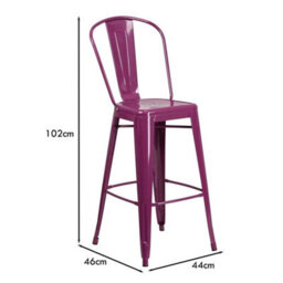 Set Of 4 24 Inch Purple Bar Stools Galvanised Steel Indoor Outdoor - thumbnail 2