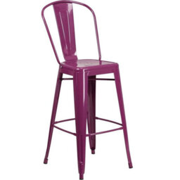 Set Of 4 24 Inch Purple Bar Stools Galvanised Steel Indoor Outdoor