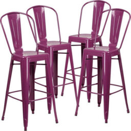 Set Of 4 24 Inch Purple Bar Stools Galvanised Steel Indoor Outdoor - thumbnail 4