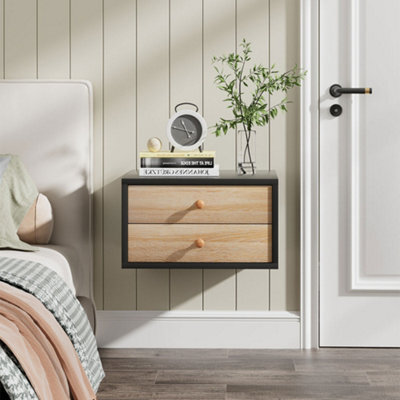 Darphe 40Cm W X 40Cm D X 23Cm H Floating Bedroom Nightstand With Two Drawers Black - image 1
