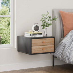 Darphe 40Cm W X 40Cm D X 23Cm H Floating Bedroom Nightstand With Two Drawers Black - thumbnail 2