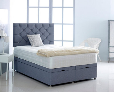 Comfy Deluxe 3Ft Single Denim Linen Velvet Foot Lift Ottoman Bed With Headboard & Mattress - image 1