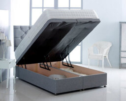 Comfy Deluxe 3Ft Single Denim Linen Velvet Foot Lift Ottoman Bed With Headboard & Mattress - thumbnail 2