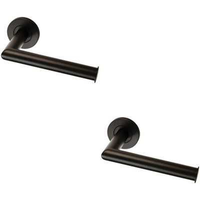 2X Mitred Bathroom Toilet Roll Holder On Rose Concealed Fix Matt Black - image 1