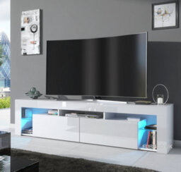Furneo White Tv Stand 200Cm Cabinet Unit Matt & High Gloss Milano 06 Blue Led Lights - thumbnail 1