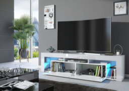 Furneo White Tv Stand 200Cm Cabinet Unit Matt & High Gloss Milano 06 Blue Led Lights - thumbnail 2