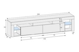 Furneo White Tv Stand 200Cm Cabinet Unit Matt & High Gloss Milano 06 Blue Led Lights - thumbnail 3