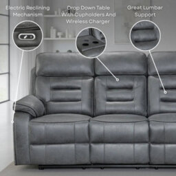 Faux Leather Grey 1 Seater Electric Recliner Chair Venetian - thumbnail 7