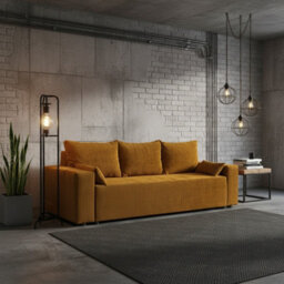 Sofa Bed With Storage Wooden Legs Polyurethane Foam Wave Springs Upholstered Living Room Sofa Mustard - thumbnail 1