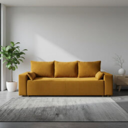 Sofa Bed With Storage Wooden Legs Polyurethane Foam Wave Springs Upholstered Living Room Sofa Mustard - thumbnail 2