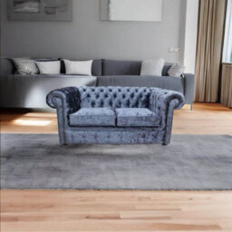 Chesterfield Handmade 2 Seater Sofa Settee Senso Dusk Blue Velvet In Classic Style - thumbnail 4