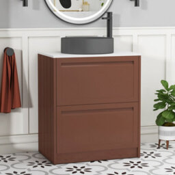Royal Bathrooms Royal Bathroom Elmore 700mm Terracotta Clay Freestanding Bathroom Vanity Unit 2 Drawer Plain White Worktop With Art Round Basin - thumbnail 1